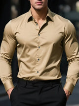 New Men Shirt Elegant Fashion European Long Sleeve Classic Smart Casual Elastic Anti-pilling Male Business Dress Shirts