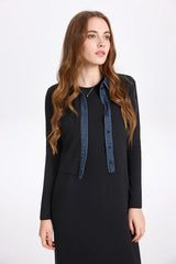 AS AW25 new design ribbing cardigan with denim collar + sleeveless maxi dress matching set for woman clothes