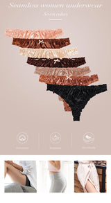 1Pcs/7Pcs Hot Sale Ladies Frill Trim Satin Ice Silk Seamless No Show Underwear Invisible Briefs Tanga Bragas Women's Panties