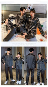 Solid Color Sleepwear Silk Satin Pajamas Couple Set Long Button-Down Pyjamas Suit Pijama Women Men Loungewear Plus Size Pj Set