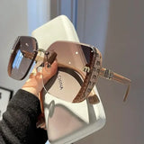 Square Sparkling Sunglasses for Women Men Luxury Ocean Lens Oversized Fashion Shades