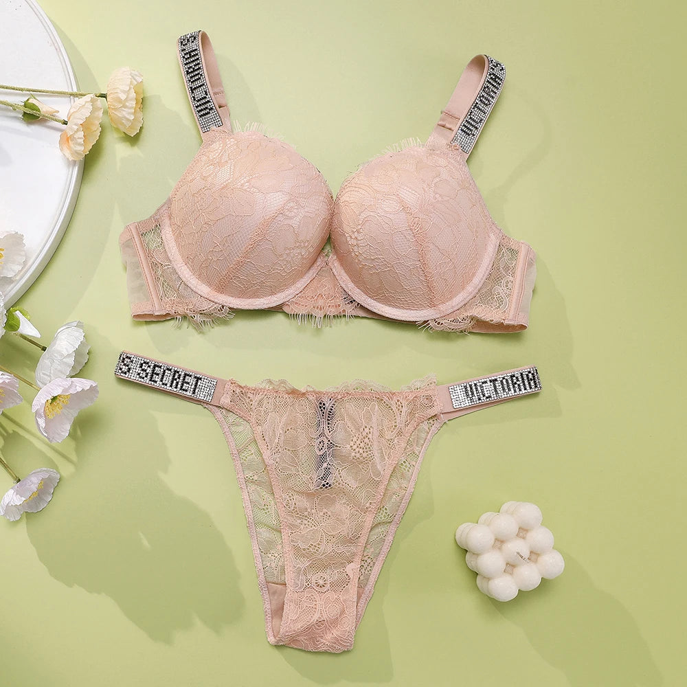 Bra and Panty Set Comfortable push up Shapewear Adjustable Padded Gathered New V Lace Lingerie Set Women's Sexy