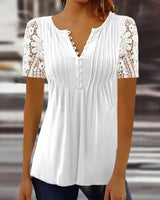 Summer Spring New Women's Loose and Comfortable Casual Lace V Neck Printed Blouse Floral Short Sleeve Elegant Fashion Shirt