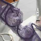 Sexy Ultra-thin Lace Bras Women's Push Up Summer Breathable Bra Hollow Out Gathered Underwear French Elegant Bow Underwire