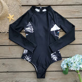 2026 Surfing Sport Swimsuit Long Sleeves Women One Piece Swimsuit  Swimwear Solid Monokini Bathing Suit Tropical Bodysuit Female