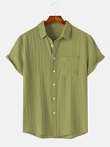 Men's  Comfortable Shirt Summer Beach Men's Shirt   Men's Short Sleeve Shirts  Solid Color Casual Short Sleeve Shirt