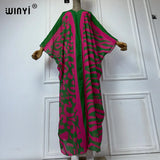 WINYI Africa Bohemia Print Kimonos Loose Dresses for Woman Cardigans Beach Outfits Kaftan Beach Cover Up Evening Dress Maxi Coat