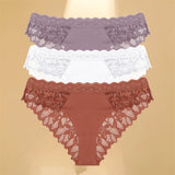 FINETOO 3Pcs Lace Hollow Out Underwear for Women Sexy Low-Waist Floral Briefs Female Invisible Breathable Lingerie Soft Intimate