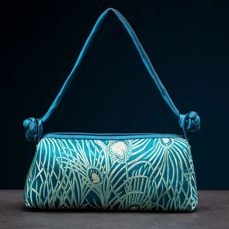 Fashion Shoulder Bag Women Handbag Luxury Embroidered Silk Bag Female Purse Small Cute Cosplay Cheongsam Flower Satin Tote Bag