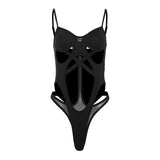 Y2K Black Bodysuit Women Hollow Out Sexy Sleeveless Tops Spaghetti Strap Streetwear Bodycon Jumpsuit Festival Aesthetic Clothes