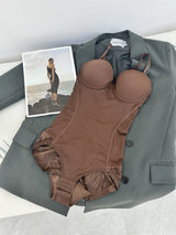 Women Seamless Lace Shapewear Bodysuit with Bra Postpartum Tummy Control Push Up Body Shaper