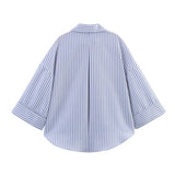 MUJER Striped Women's Shirt White Loose Casual Shirts for Women Summer Button up Shirts and Blouses Woman Wide Sleeve Ladies Top