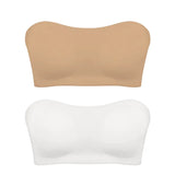 Women's Sexy Strapless Push Up Bra Removable Padded Seamless Ice Silk Top Women Invisible Beauty Back Anti-slip Off-shoulder Bra