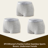 3Pcs Women's Panties Cotton Seamless Sports Boxers Underwear Female Solid Color Briefs Lingerie Intimate Underpant Finetoo S-XXL