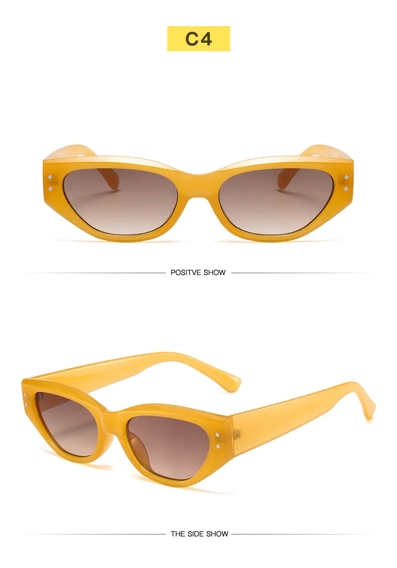 Retro Cat Eye Sunglasses Women Vintage Small Eyewear Women Men Rivet Sun Glasses Female Luxury Brand Eyewear UV400
