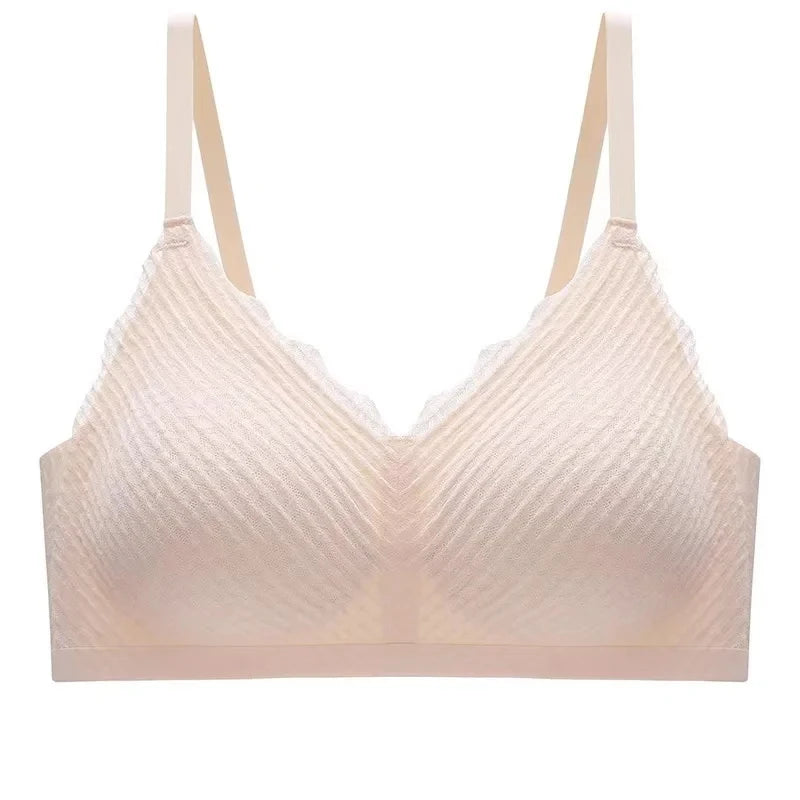 New Top Lace Seamless Women's Underwear Small Chest Gathered Non-slip No Steel Ring Sexy Sling Beautiful Back Bra Thin Section