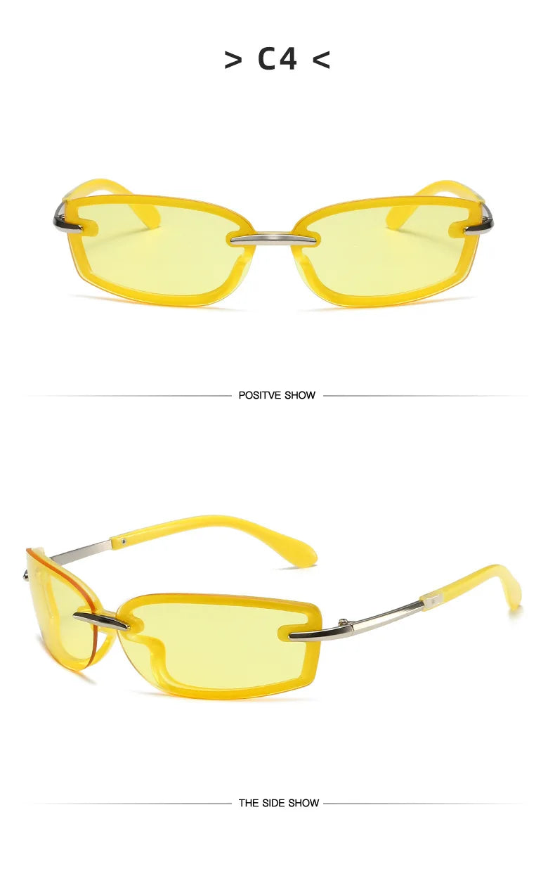 Rimless Y2K Style Sunglasses Rectangle Fashion Popular Women Men Shades Square Sun Glasses for Female Male Glasses Metal Frame