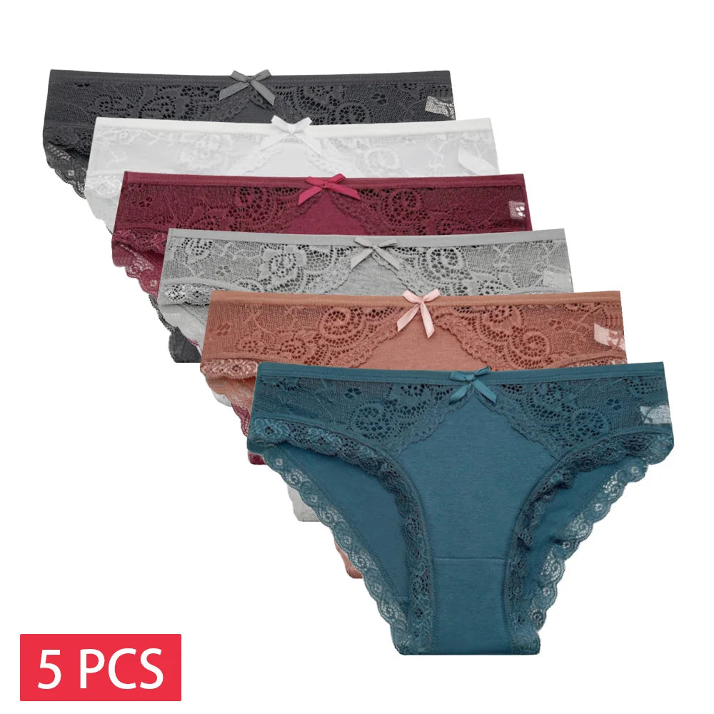 5 PCS/SET New Arrival Low Rise Ladies Sexy Lace Panty Underpants Panties For Women Lingerie Cotton Briefs