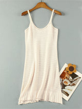 Sexy Crochet Halter V Neck Chic Ruffle Knit Beach Mini Dress 2026 Women Comfy Swimsuit Cover Up Seaside Holiday Club Dresses K58
