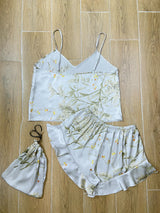 Elegant Floral Print Cami Tops Ruffle Hem Shorts Pajama Set  Women's Sleepwear Loungewear