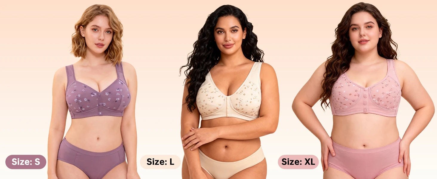 Elegant Front Buckle Floral Bra for Women – 7-Piece Set,  Pressurized Support, Adjustable,  Breathable, Ideal for Breastfeeding