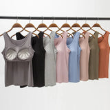 2026 Women's Vest Tops With Built In Bra Neck Vest Padded Slim Fit Tank Tops Sexy Shirts Feminino Casual Underlay shirt slimming
