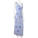 Cryptographic Summer Floral Print Plunge Maxi Dress Outfits Sexy Backless Fairy Sun Dresses Vacation Beachwear Vestido Coquette