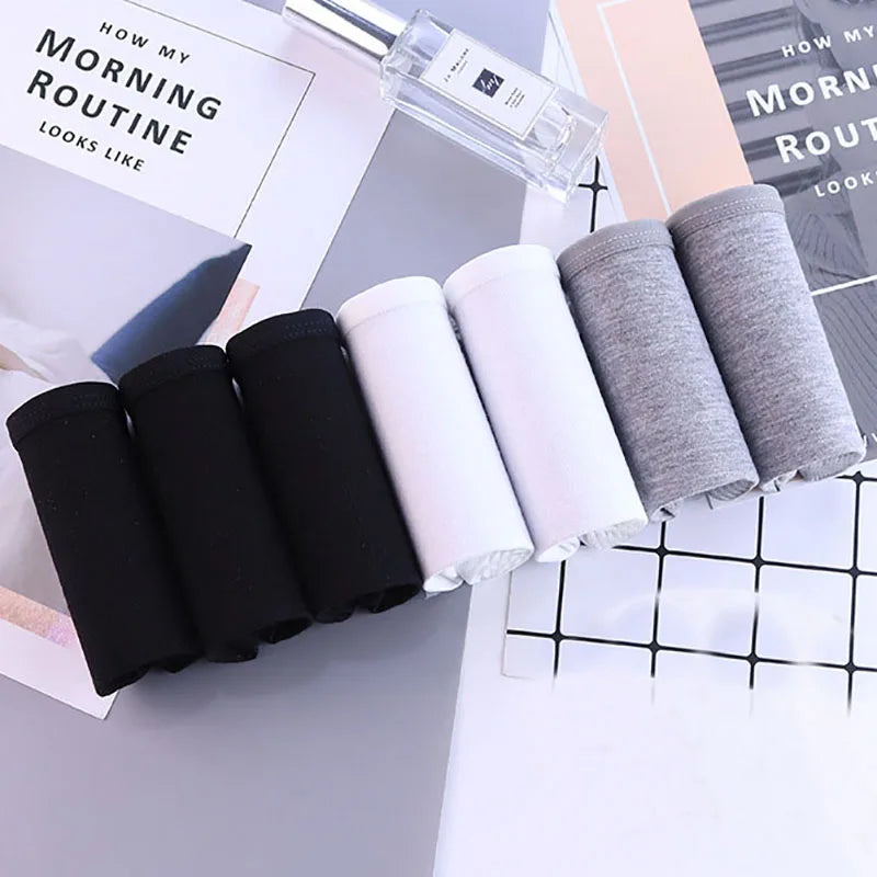 7Pcs Women's Underwear Girls Cotton Panties Sexy Briefs Breathable Soft Lingerie Female Cute Solid Color Underpants Plus Size
