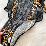Women Hotsweet V-neck leopard slim  Vintage Straps Bodysuits Chic lace Jumpsuits Slim Top Clothing