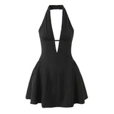YENKYE French Style Retro Polka Dot Deep V Halter Dress Women Sexy Backless A-line Slim Sweet Elegant Mini Dresses Summer Robe