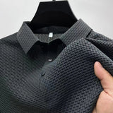 New Men's Business Casual Short Sleeved Bone Flower Solid Color POLO Shirt Fashion Breathable Comfortable Summer Versatile Top