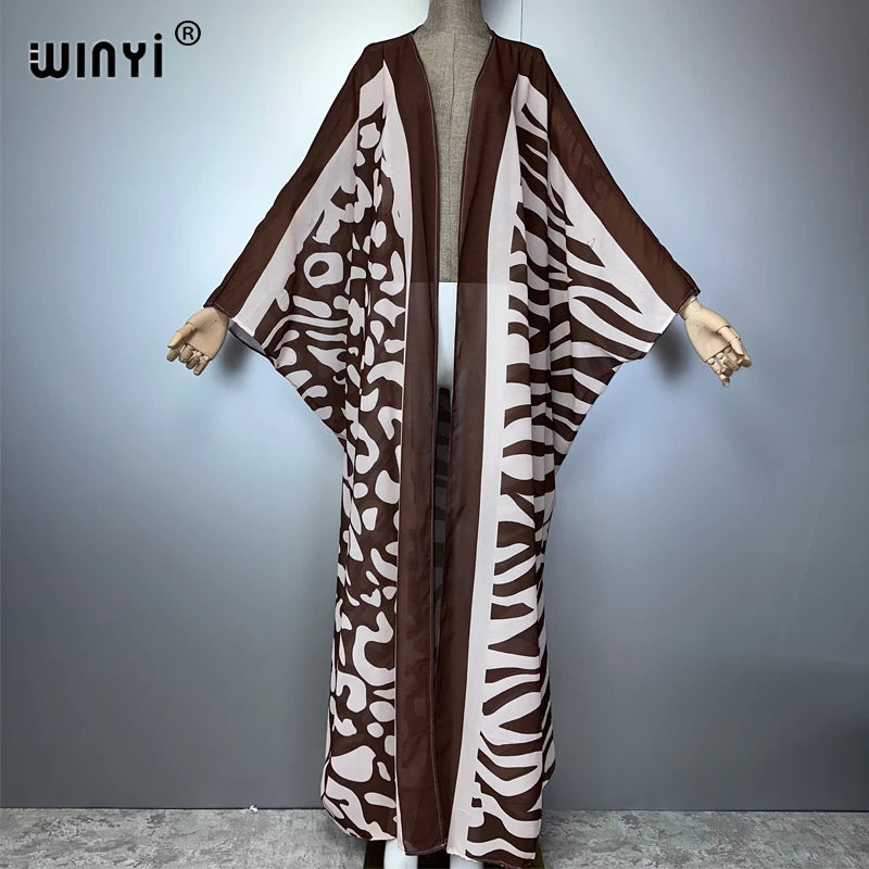 WINYI Africa Bohemia Print Kimonos Loose Dresses for Woman Cardigans Beach Outfits Kaftan Beach Cover Up Evening Dress Maxi Coat