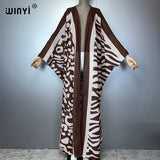 WINYI Africa Bohemia Print Kimonos Loose Dresses for Woman Cardigans Beach Outfits Kaftan Beach Cover Up Evening Dress Maxi Coat