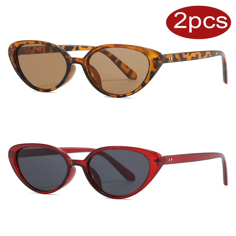 2pcs Retro Small Cat Eye Sunglasses for Women Men Rivet Design Fashion Triangle Sun Glasses Cute Style Multi Color Eyeglasses