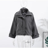 Fashion Short Woolen Coat For Women Stand Collar Full Sleeve Loose Zipper Jacket Female 2025 Spring Autumn Solid Lady Outwear