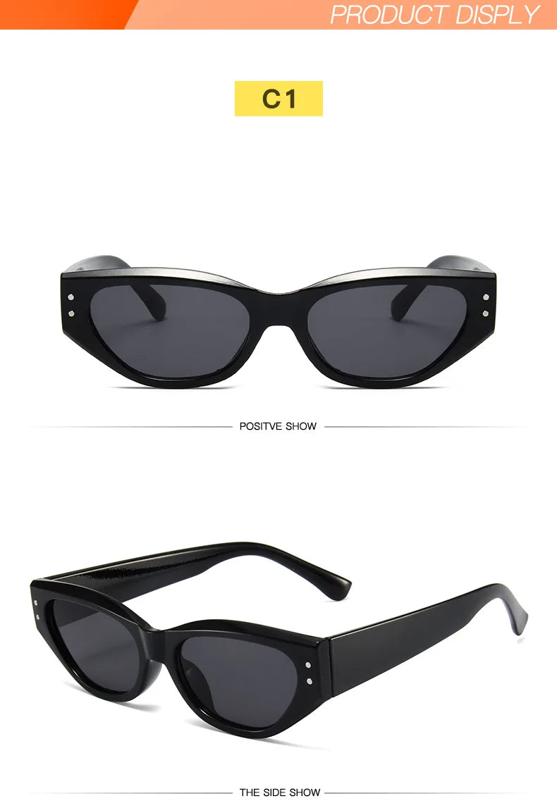 Retro Cat Eye Sunglasses Women Vintage Small Eyewear Women Men Rivet Sun Glasses Female Luxury Brand Eyewear UV400