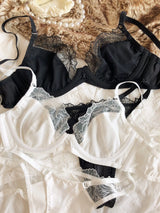 French Ultra Thin Women Lingerie Set Sexy Satin Lace Splicing Comfort Bras Leopard Print Temptation Bra and Thong Sets Underwear