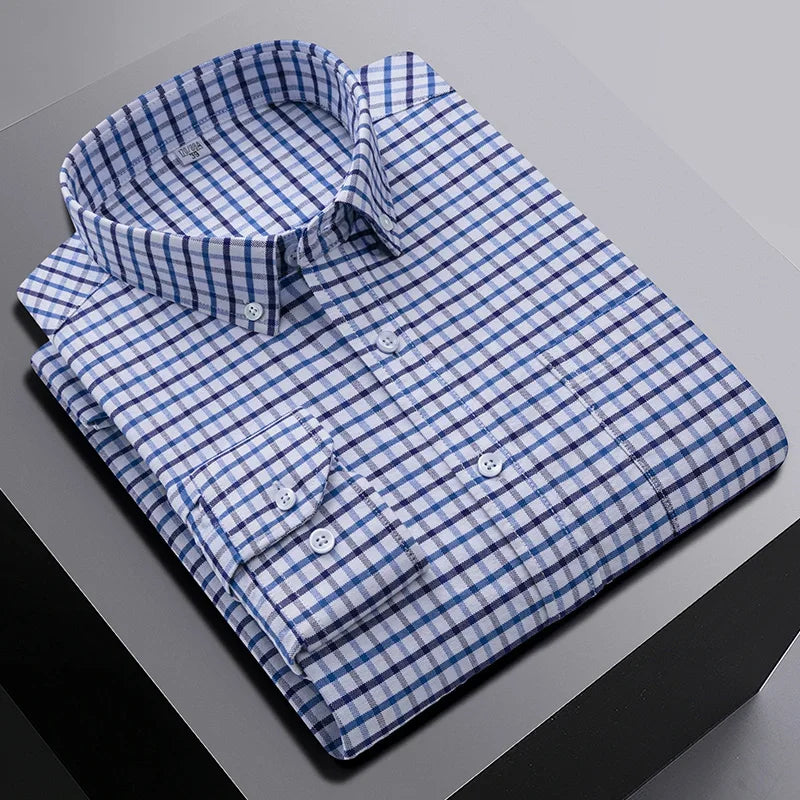 New In Shirt Oversize Long-Sleeve 100%Cotton Shirts for Men Slim Fit Formal Plain Shirt Plaid Casual Tops Designer Black Clothes