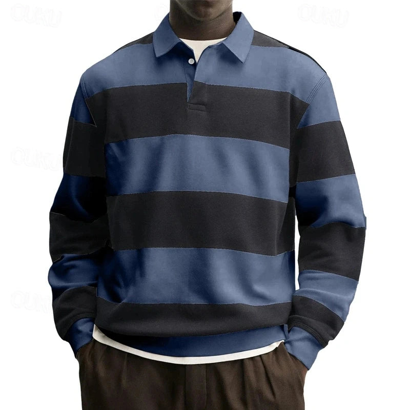 2026 New Striped Graphic Polo Shirts For Men Fashion Autumn Long Sleeve 3D Printed Golf Polo Casual Oversized Business Tops