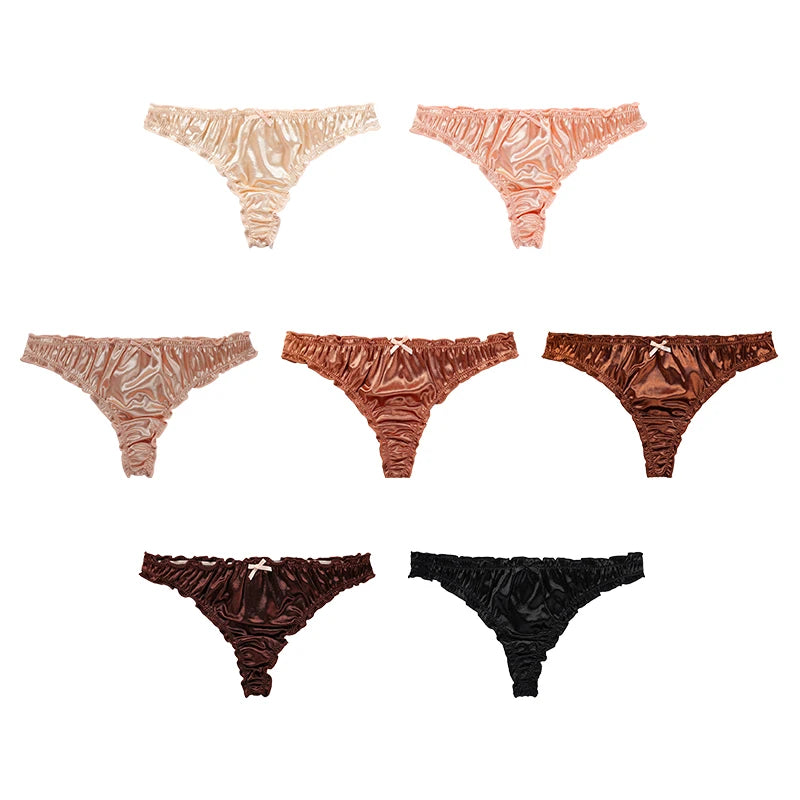 1Pcs/7Pcs Hot Sale Ladies Frill Trim Satin Ice Silk Seamless No Show Underwear Invisible Briefs Tanga Bragas Women's Panties