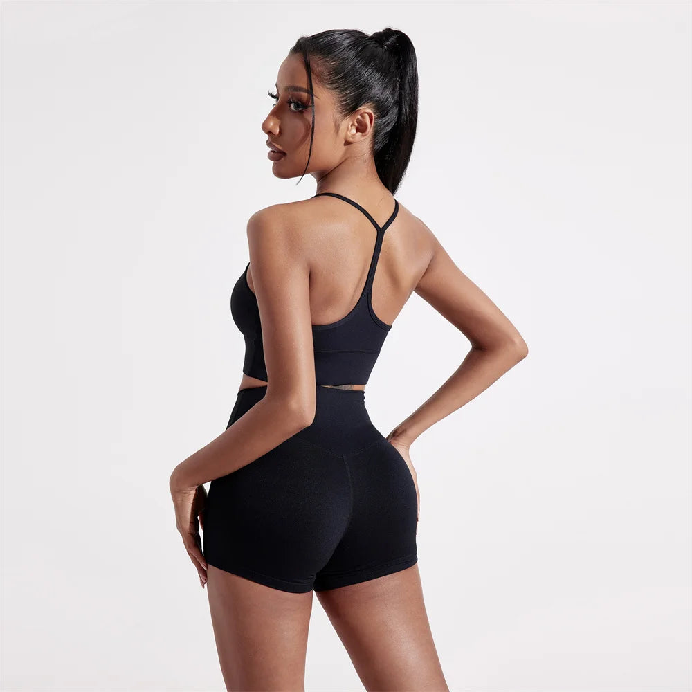 Solid Color Y Shape Line Women Fitness Sport Bra Top Soft Tight Comprehensive Training Jogging Gym Yoga Underwear With Chest Pad