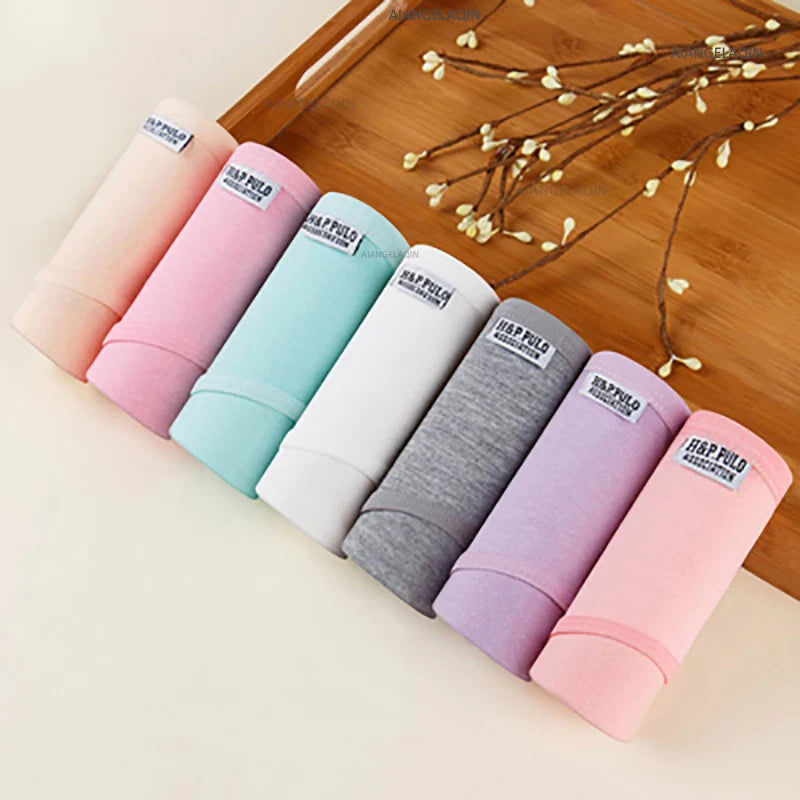 7Pcs Women's Underwear Girls Cotton Panties Sexy Briefs Breathable Soft Lingerie Female Cute Solid Color Underpants Plus Size