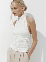 Sexy Backless Pure Color Summer New Women's Tank Top T-shirt Sleeveless Polyester Fiber Cross-Border Clothing