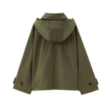 Autumn new European and American style hooded long sleeved lapel jacket single breasted trench coat short jacket