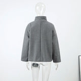 Fashion Short Woolen Coat For Women Stand Collar Full Sleeve Loose Zipper Jacket Female 2025 Spring Autumn Solid Lady Outwear