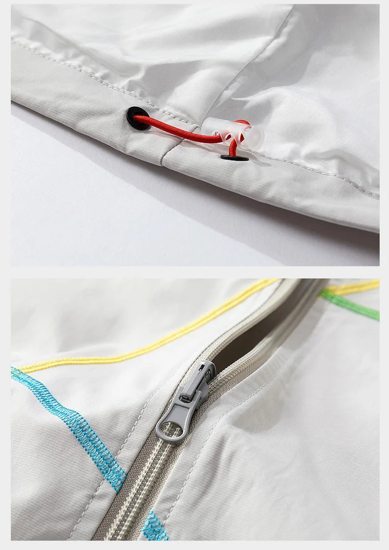 Unisex 2‑Pieces Tracksuit Set Color Contrast Stitching Stand Collar Zip‑Up Jacket Wide Leg Pants Windproof Outdoor Hiking Set