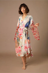 Beach Kimono for Women Peocock Printed Swimsuit Cover Up Self Belted Wrap Dresses Seaside Bathing Suits Beachwear
