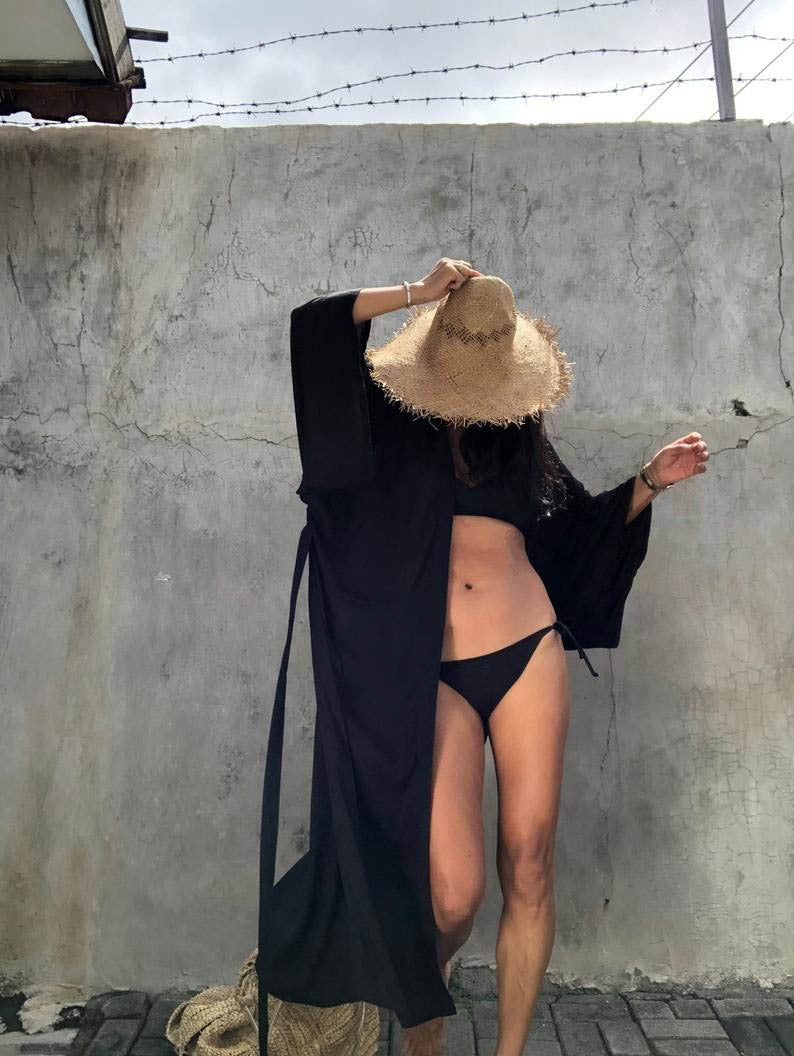 Solid Beach Cover Up Women Self Belted Wrap Kimono Dress Swimsuit 2025 New Robe Summer Beachwear Factory Supply