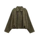 HH Women Brown Green Suede Jacket Loose Casual Bomber Coat Lapel Zipper Long Sleeve Jackets Vintage Lady Motorcycle Outwears