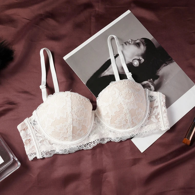 Sexy Ultra-thin Lace Bras Women's Push Up Summer Breathable Bra Hollow Out Gathered Underwear French Elegant Bow Underwire
